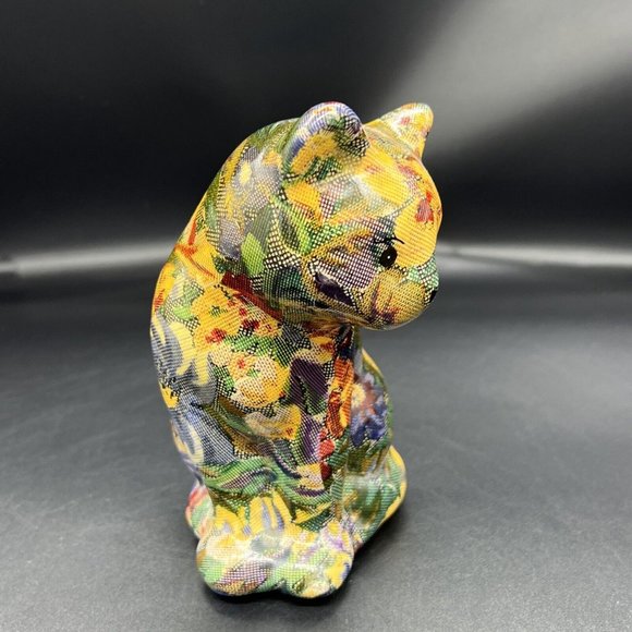 Vintage Decoupage Cat Kitten Patchwork Victorian Style 6.5” Tall Figurine - Picture 8 of 14